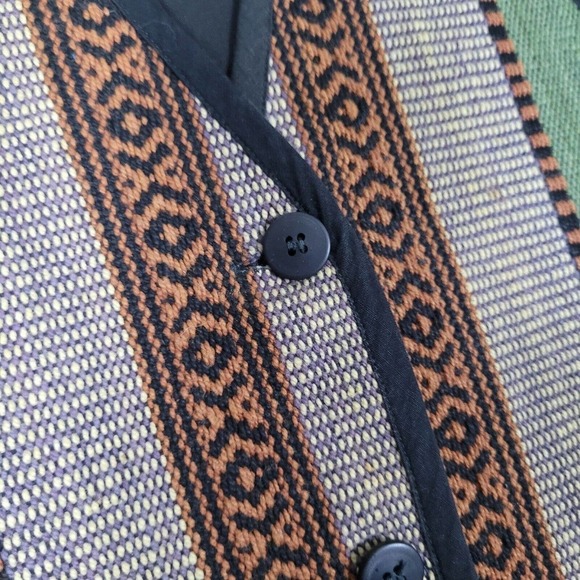 [SOLD]BOOM Vest W Black Small Hippy Earthy Stripes Boho Vintage Textured Tribal - Picture 3 of 7